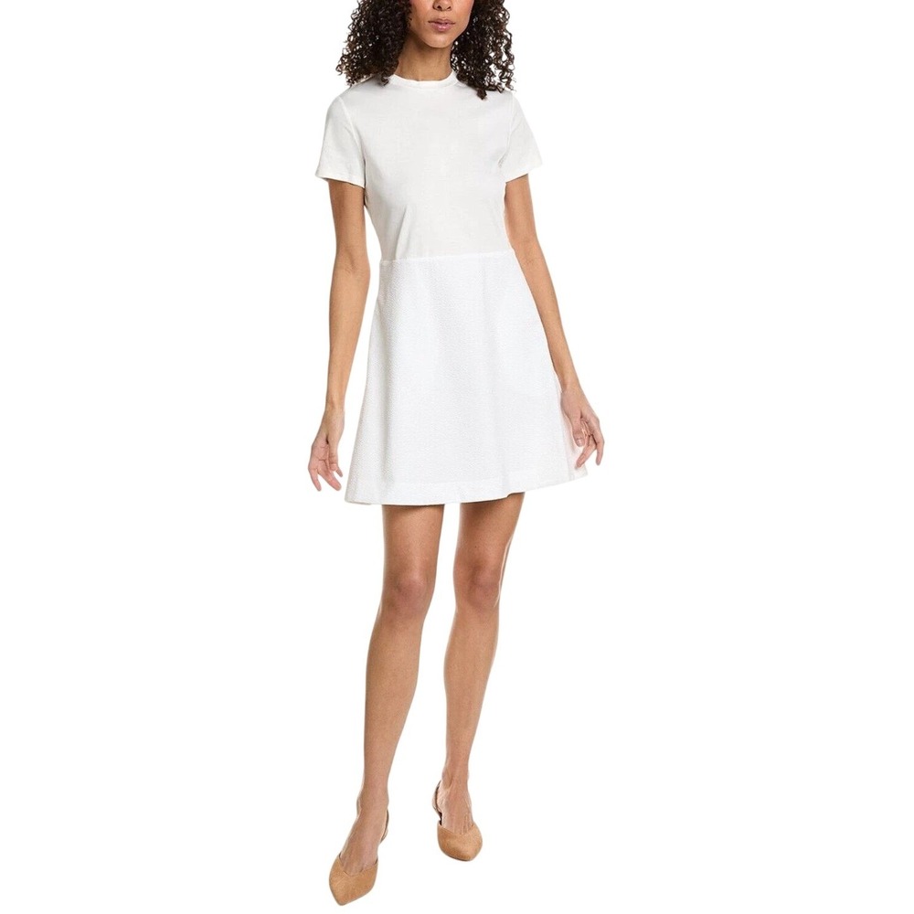 Theory Tier Tee Dress Eco Crunch Wash White Size P Petite MSRP $395 Summer Event